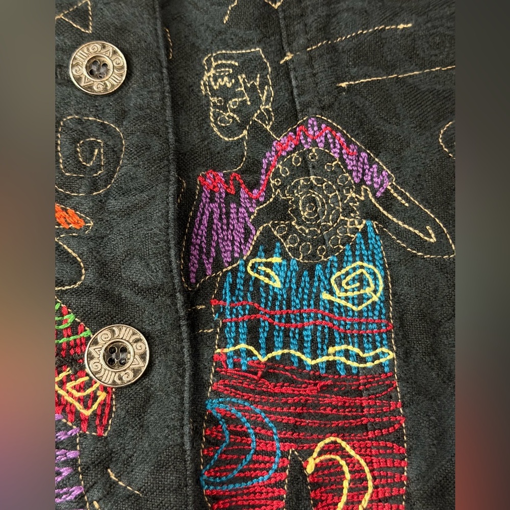 CHICO'S Embroidered Jacket Tribal Bohemian Musicians Black 1‎ S-M - Picture 11 of 12